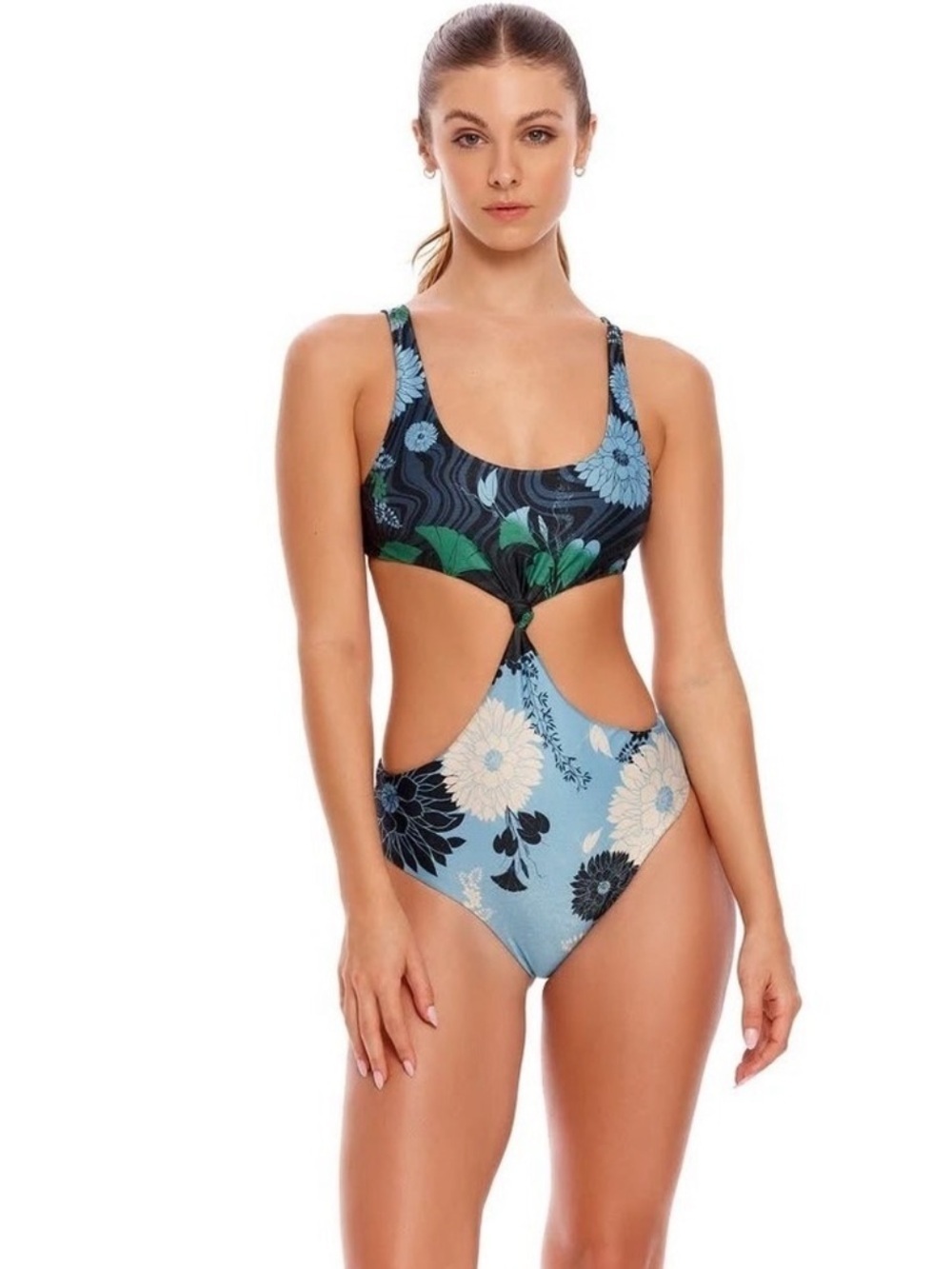 Agua Bendita Kaaw Kasie Blue Floral Cutout One-Piece Swimsuit